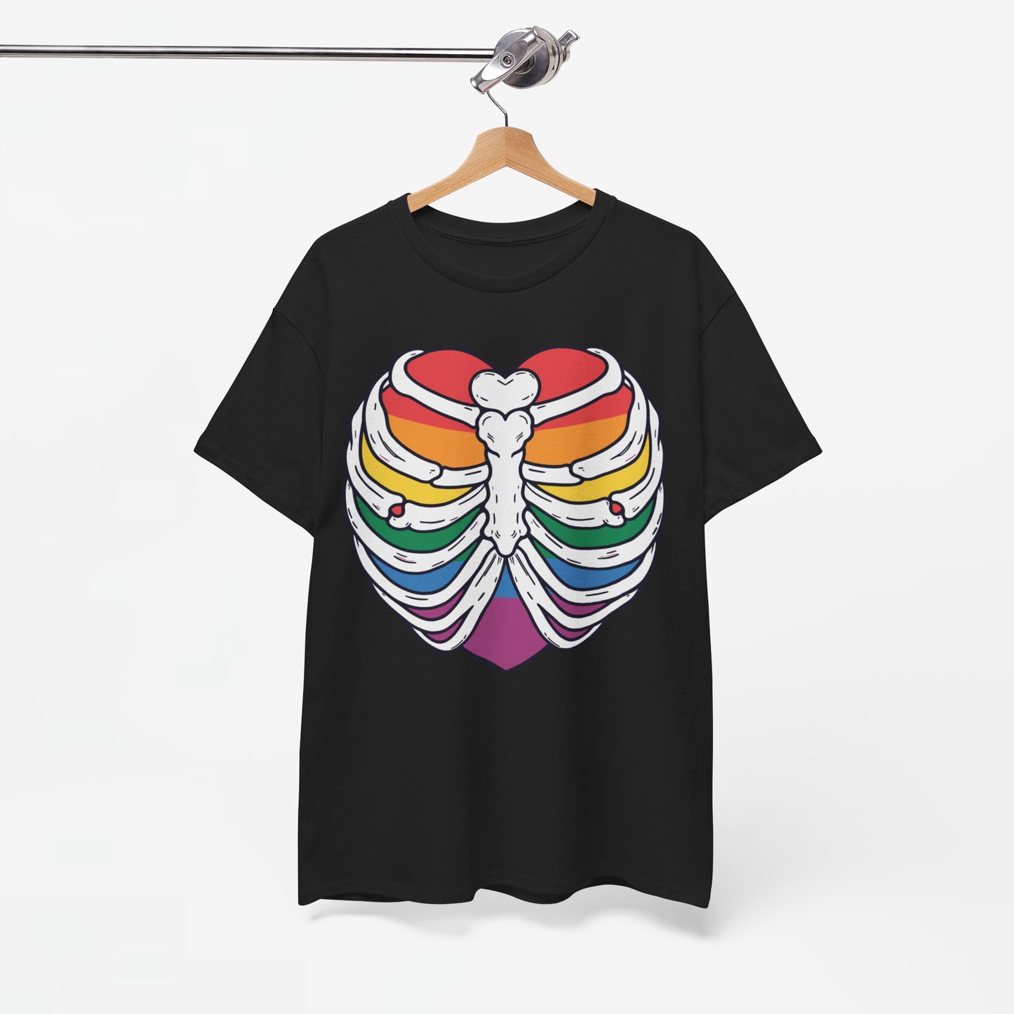 Gay Pride T-shirt - Skelet Regenbooghart - Oversized #67