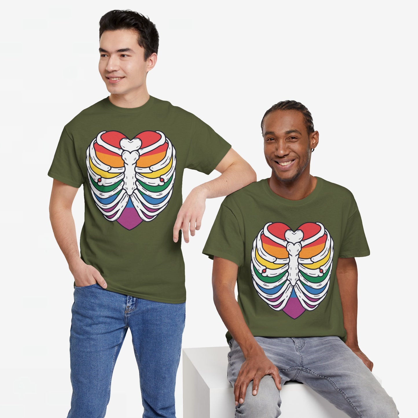 Gay Pride T-shirt - Skelet Regenbooghart - Oversized #67