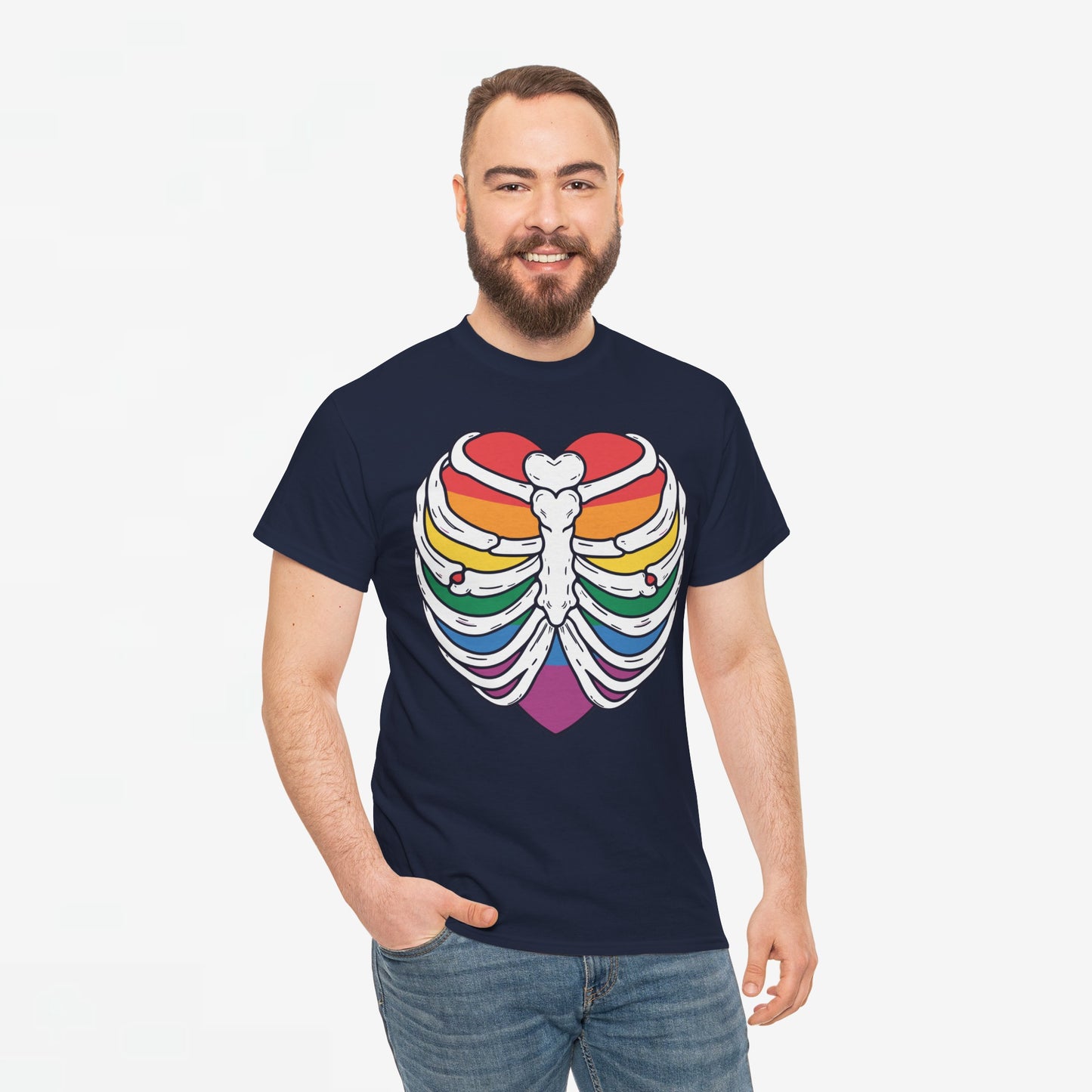 Gay Pride T-shirt - Skelet Regenbooghart - Oversized #67