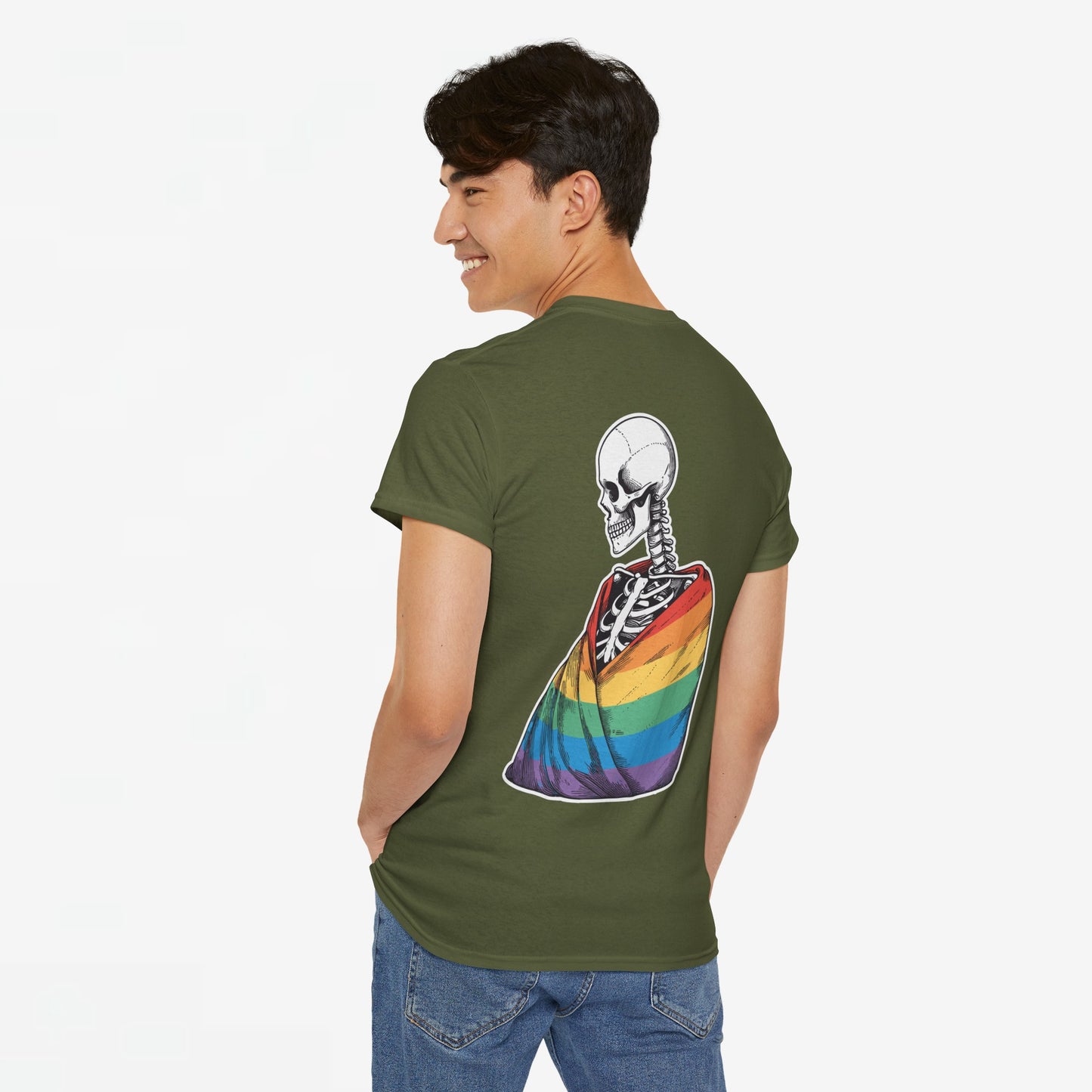 Gay Pride T-shirt - Skelet Regenboog Pride Vlag - Back Print - Oversized #76