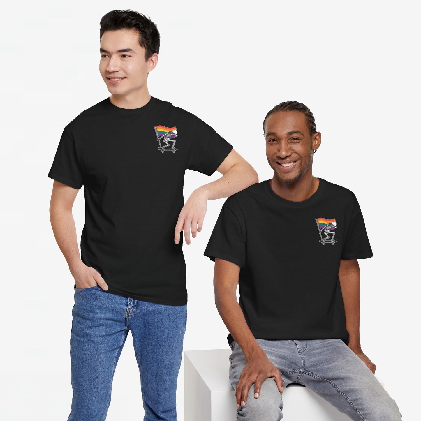 Gay Pride T-shirt - Skelet Pride Regenboog Flag - Back Print - Oversized #71