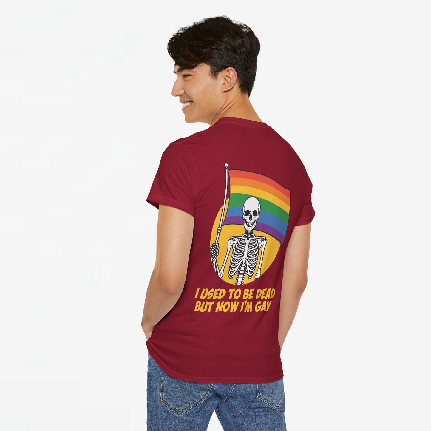 Gay Pride T-shirt - Skelet I used to be dead but now I'm Gay - Back Print - Oversized #78