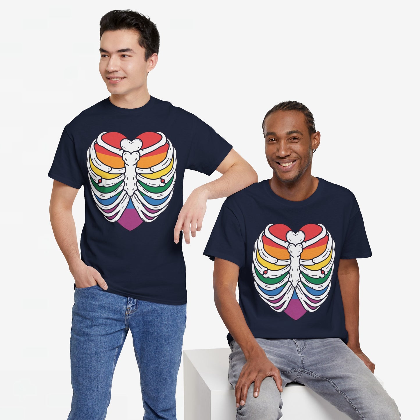 Gay Pride T-shirt - Skelet Regenbooghart - Oversized #67