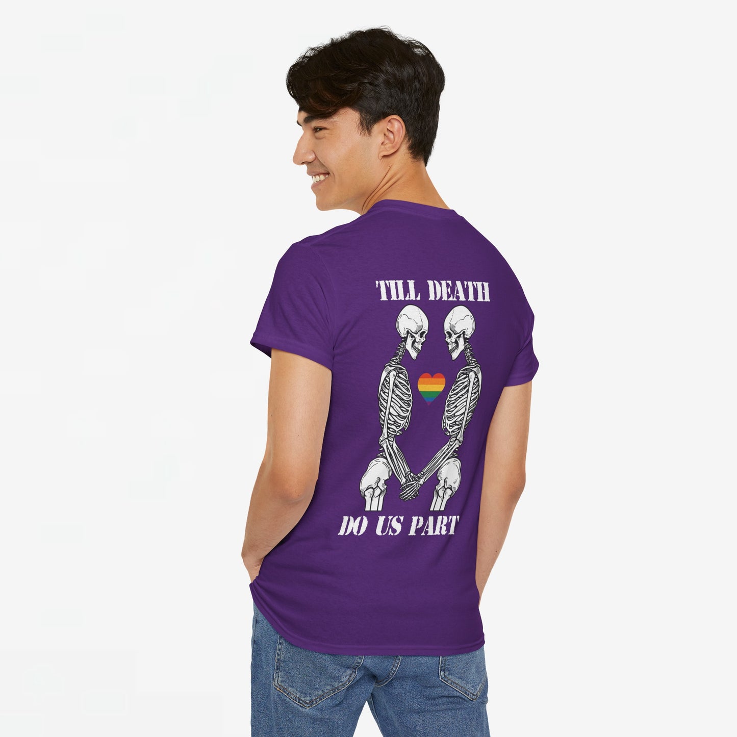 Gay Pride T-shirt - Skelet Echtpaar Till Death Do Us Part - Back Print - Oversized #74