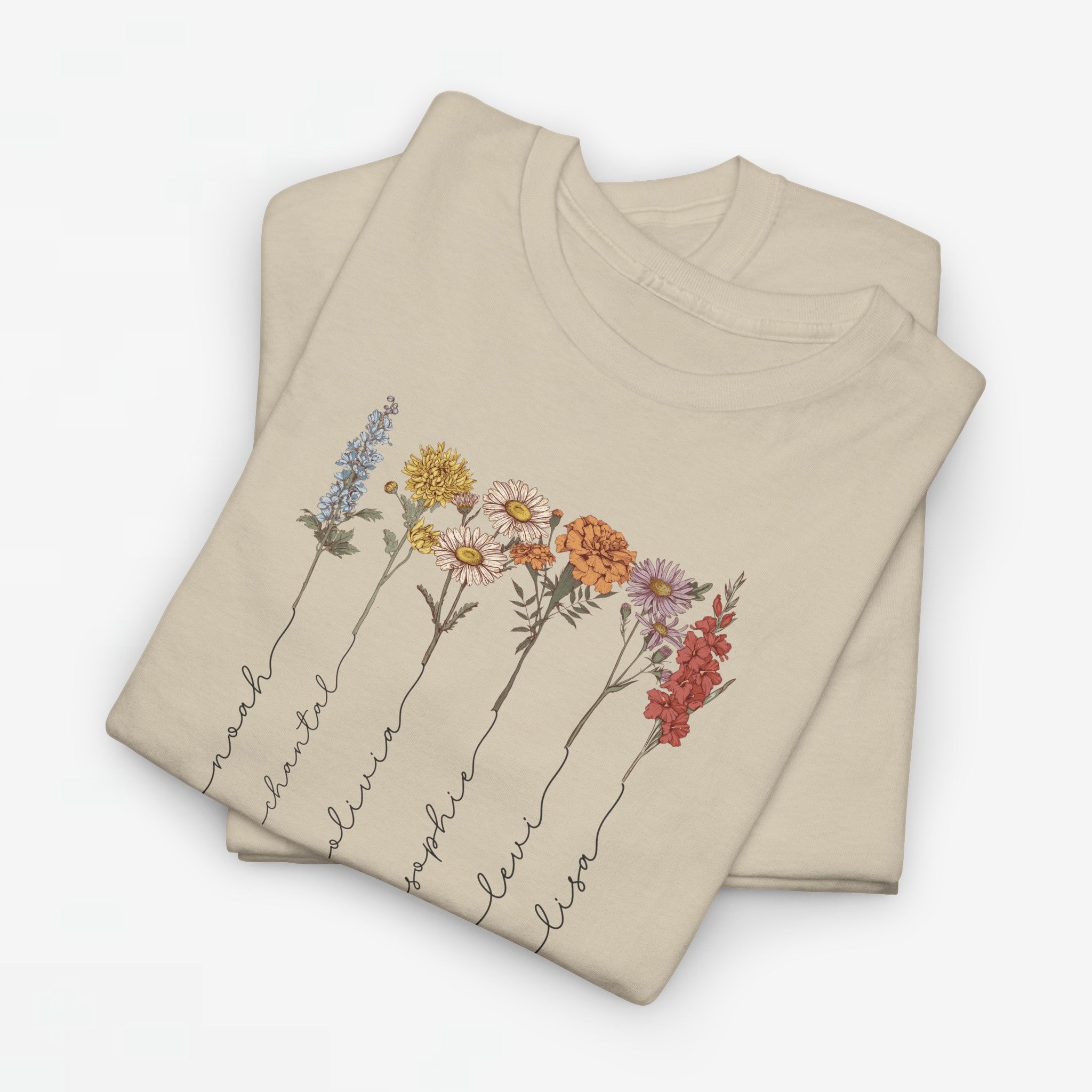 Gepersonaliseerde Moederdag Mama Cadeau - T-shirt - Geboortemaand bloemen met namen