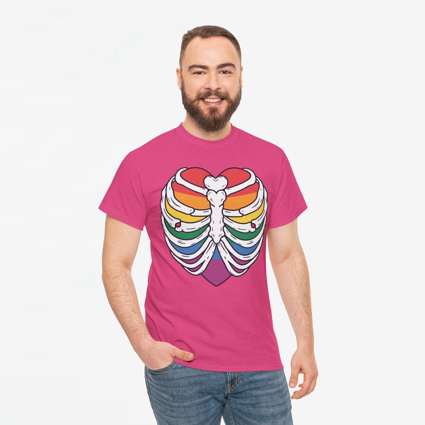 Gay Pride T-shirt - Skelet Regenbooghart - Oversized #67