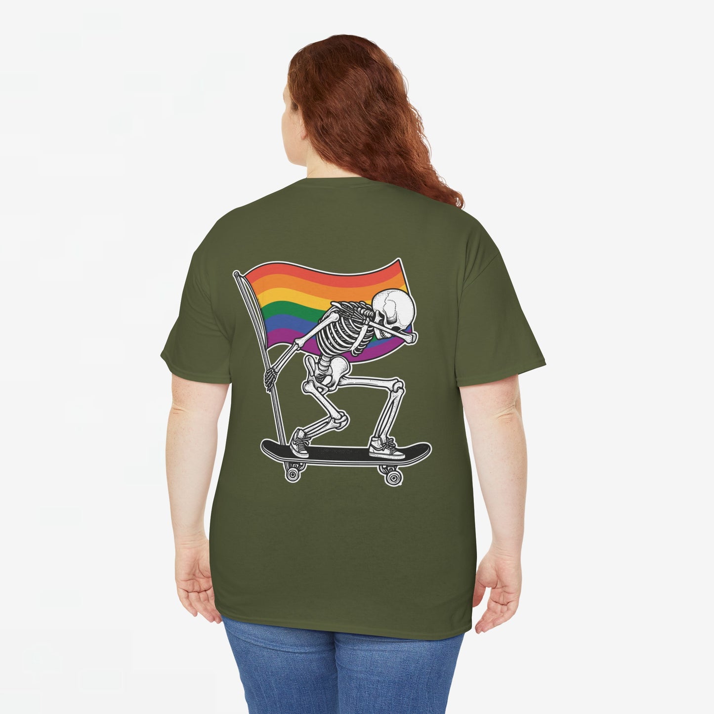 Gay Pride T-shirt - Skelet Pride Regenboog Flag - Back Print - Oversized #71