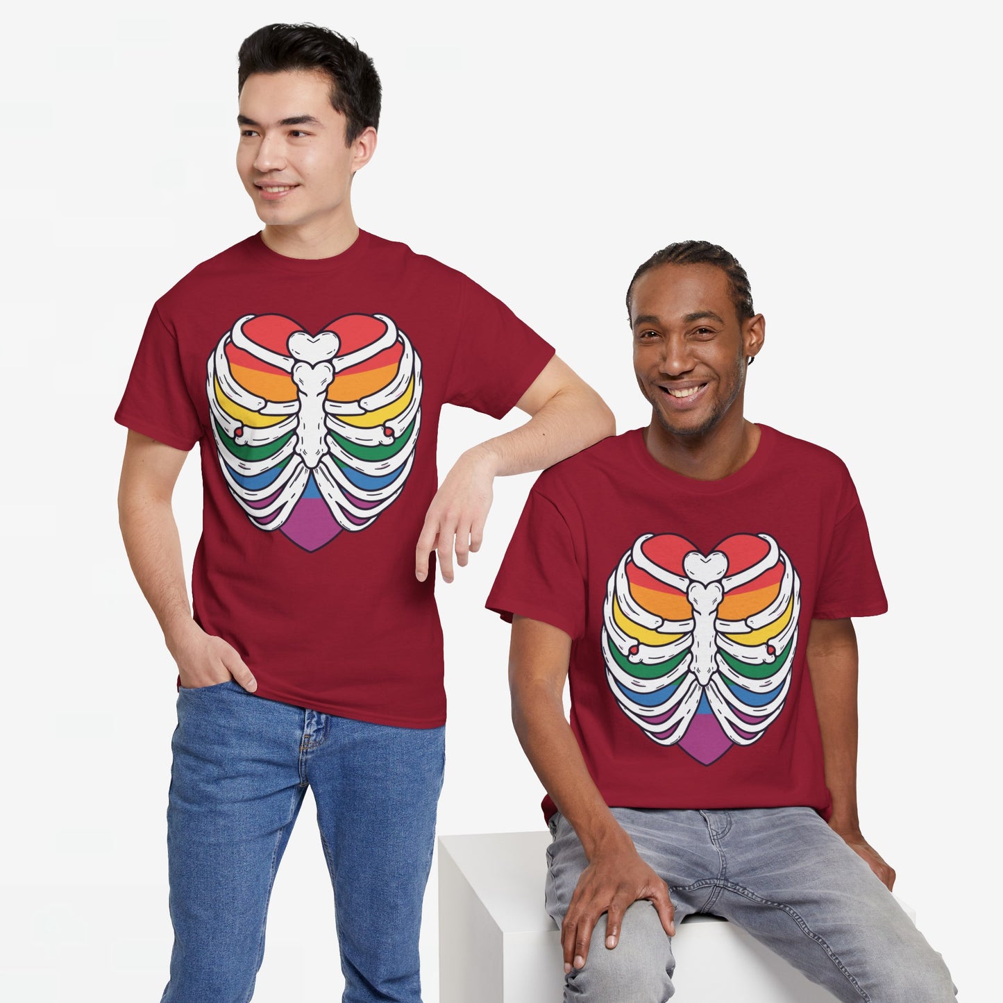 Gay Pride T-shirt - Skelet Regenbooghart - Oversized #67
