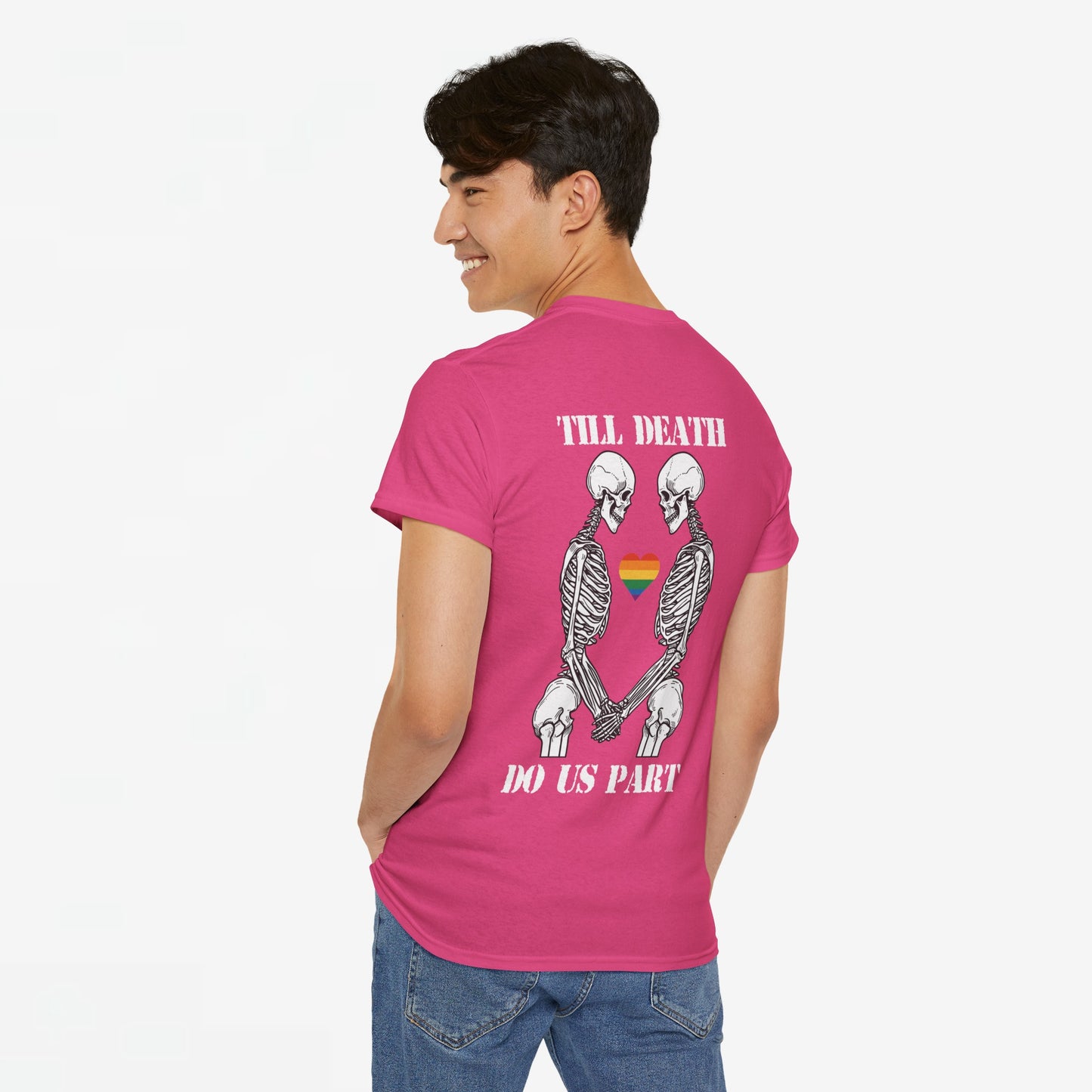 Gay Pride T-shirt - Skelet Echtpaar Till Death Do Us Part - Back Print - Oversized #74
