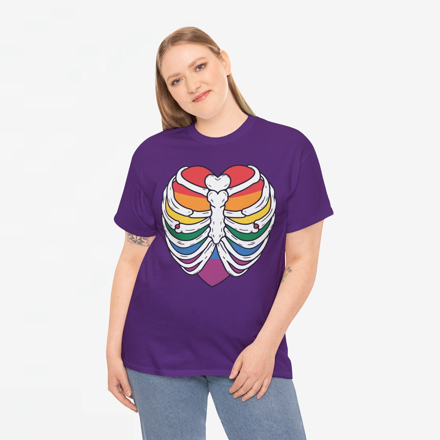 Gay Pride T-shirt - Skelet Regenbooghart - Oversized #67