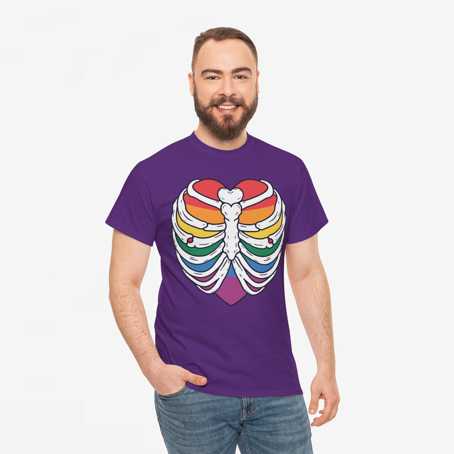 Gay Pride T-shirt - Skelet Regenbooghart - Oversized #67