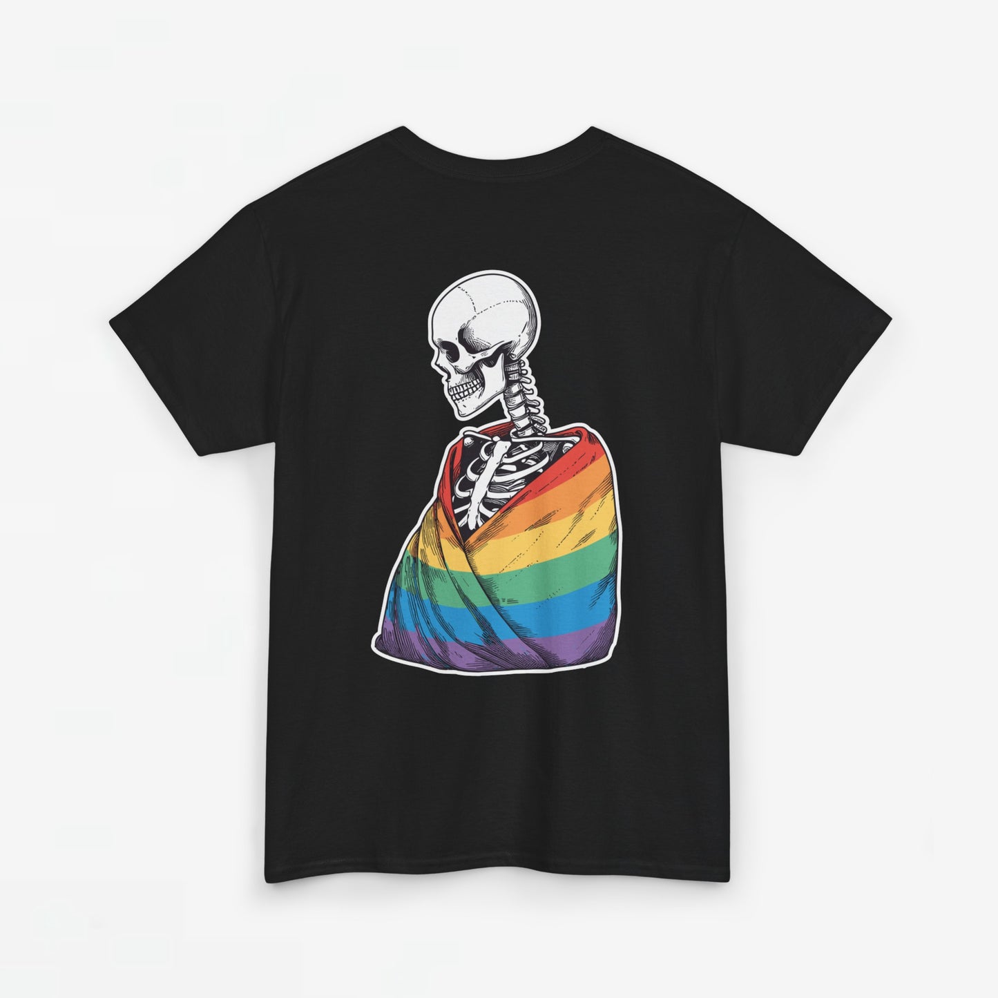 Gay Pride T-shirt - Skelet Regenboog Pride Vlag - Back Print - Oversized #76