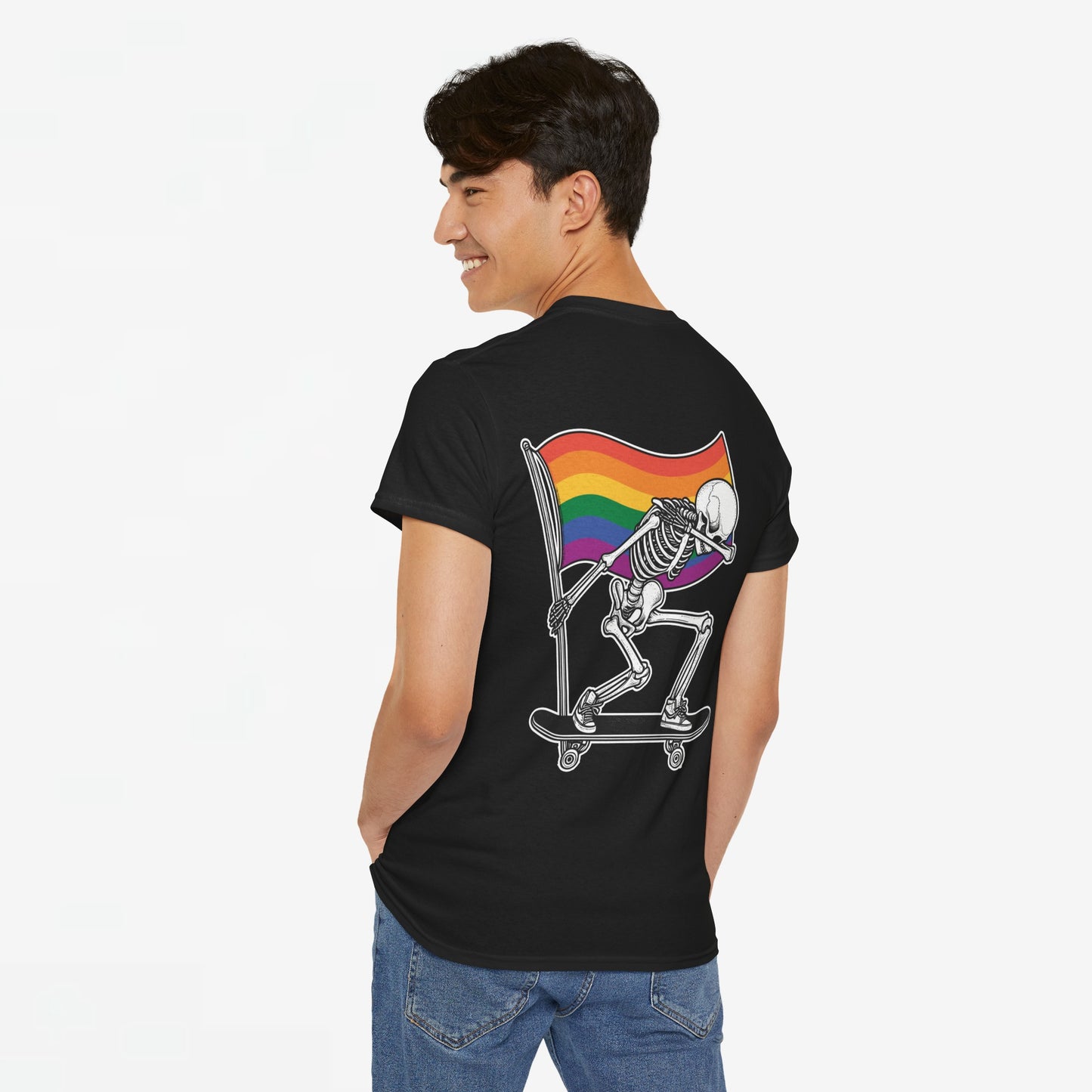Gay Pride T-shirt - Skelet Pride Regenboog Flag - Back Print - Oversized #71