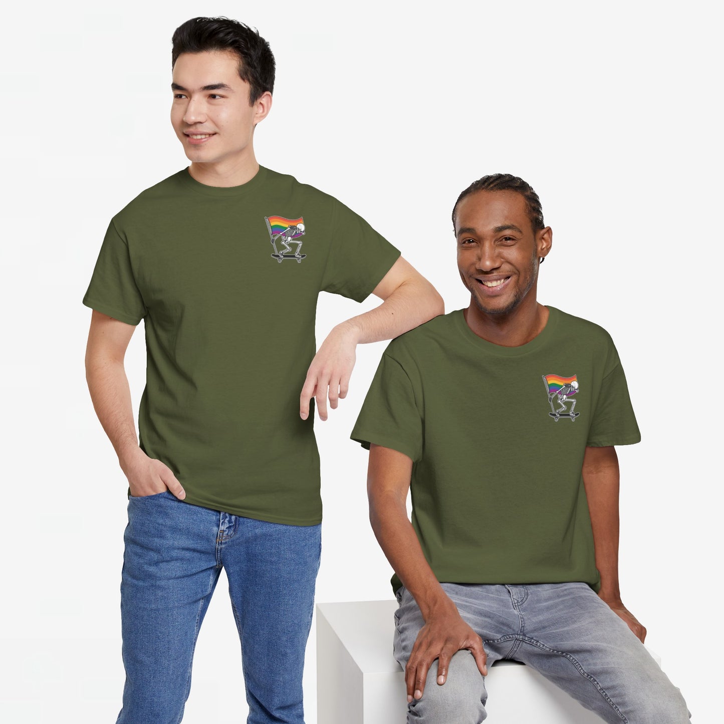 Gay Pride T-shirt - Skelet Pride Regenboog Flag - Back Print - Oversized #71