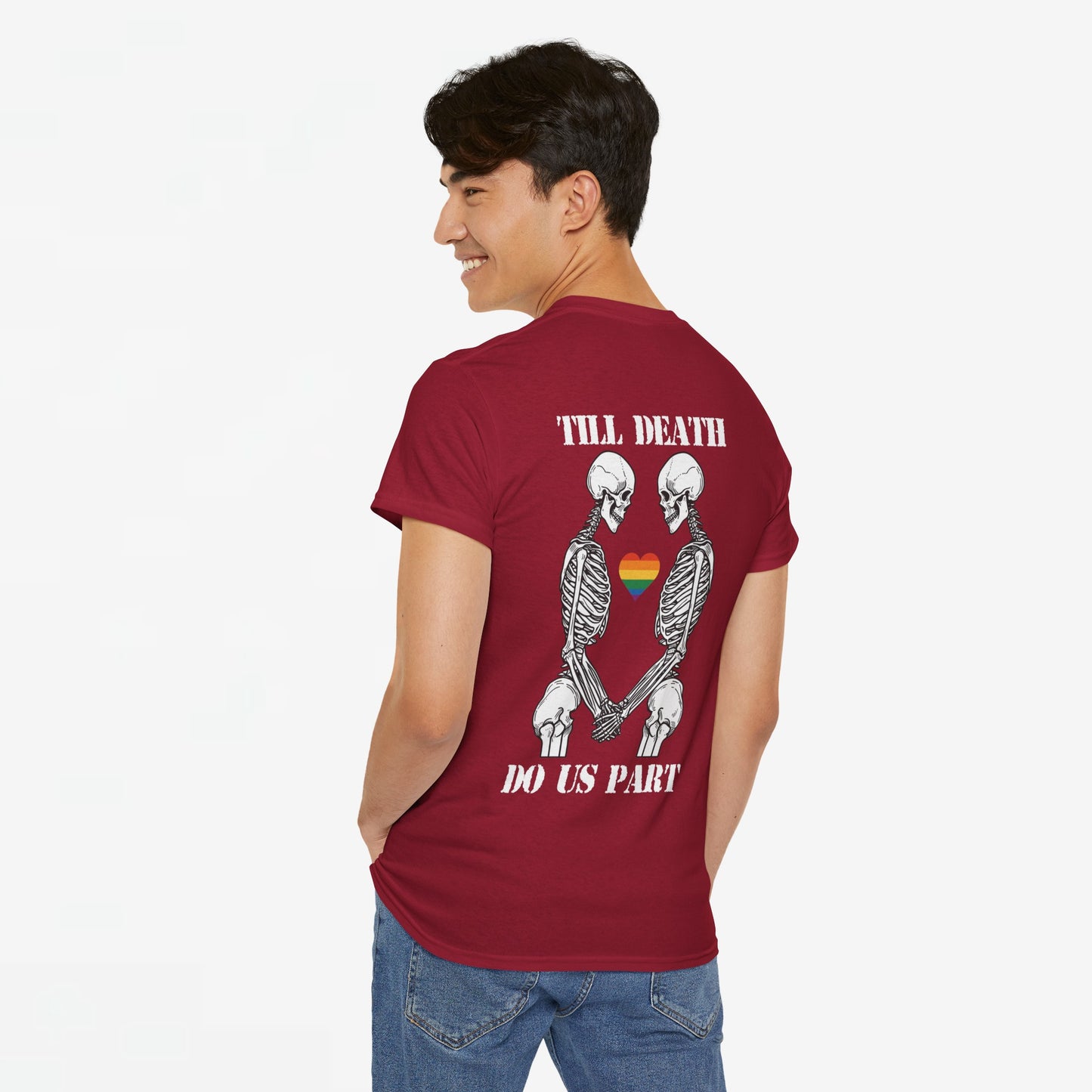 Gay Pride T-shirt - Skelet Echtpaar Till Death Do Us Part - Back Print - Oversized #74