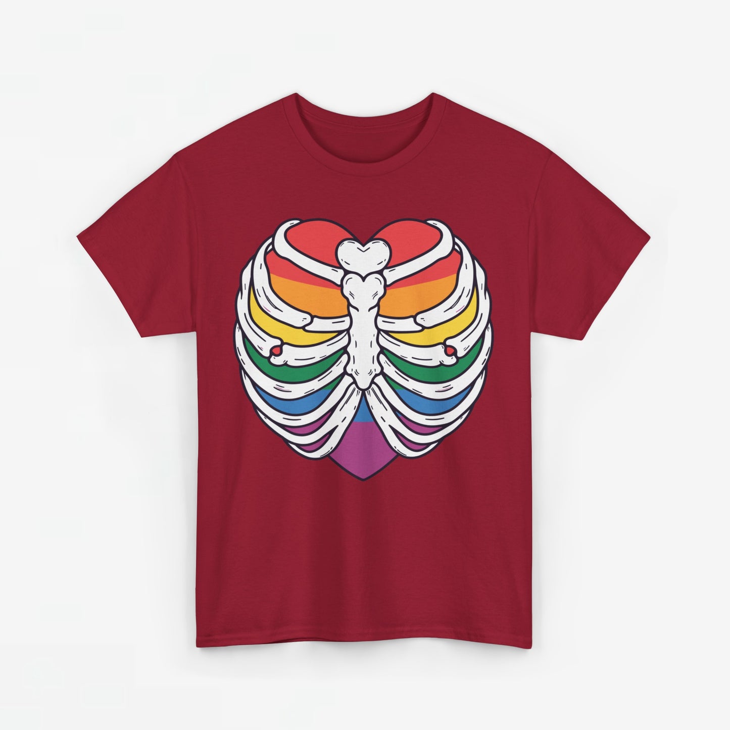 Gay Pride T-shirt - Skelet Regenbooghart - Oversized #67