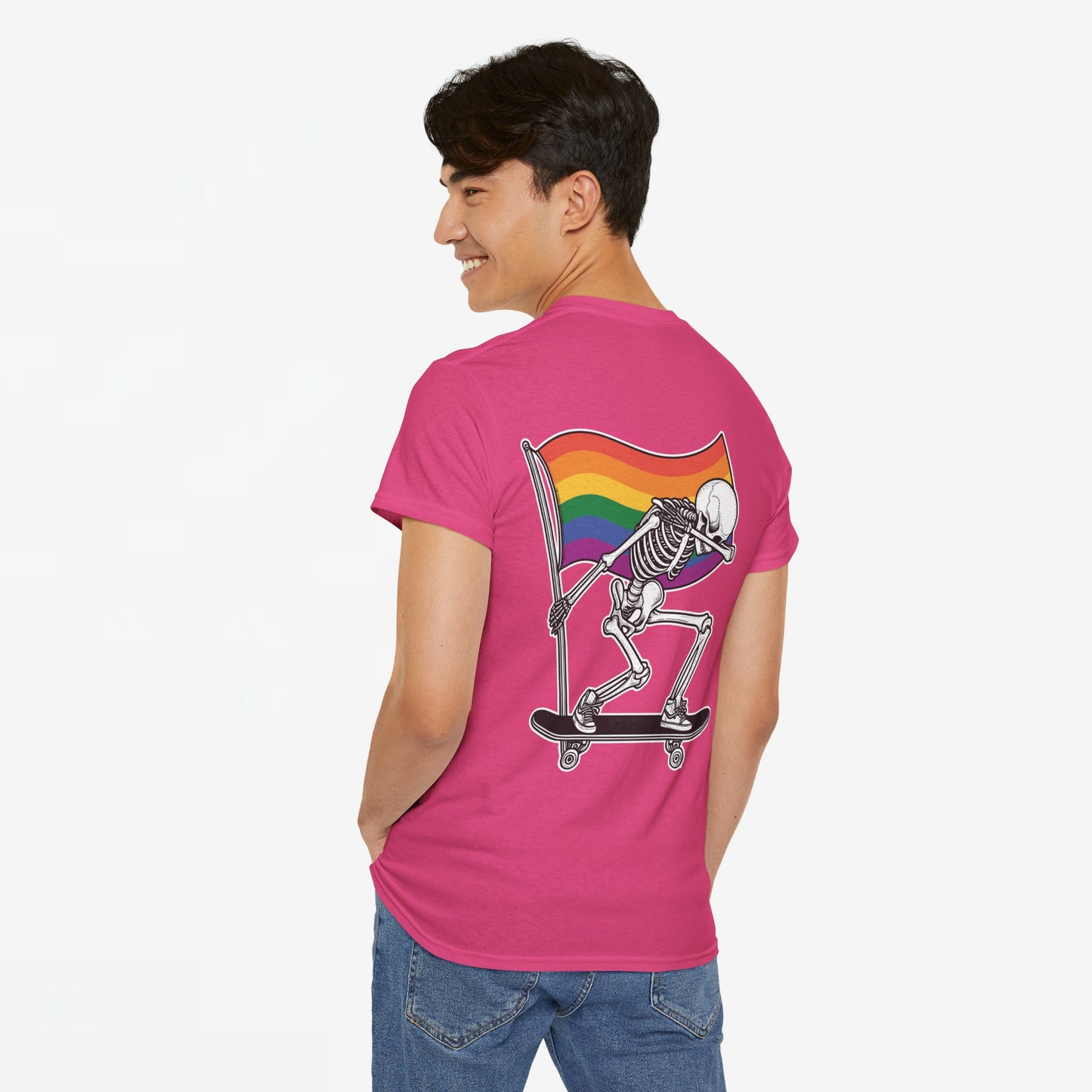 Gay Pride T-shirt - Skelet Pride Regenboog Flag - Back Print - Oversized #71