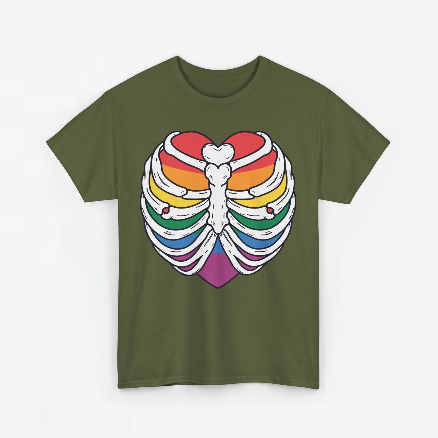 Gay Pride T-shirt - Skelet Regenbooghart - Oversized #67