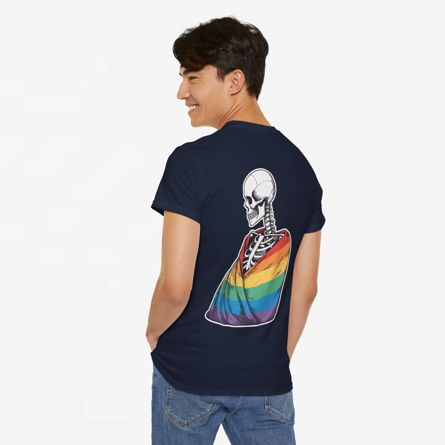 Gay Pride T-shirt - Skelet Regenboog Pride Vlag - Back Print - Oversized #76