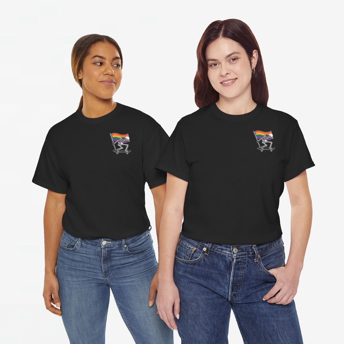 Gay Pride T-shirt - Skelet Pride Regenboog Flag - Back Print - Oversized #71