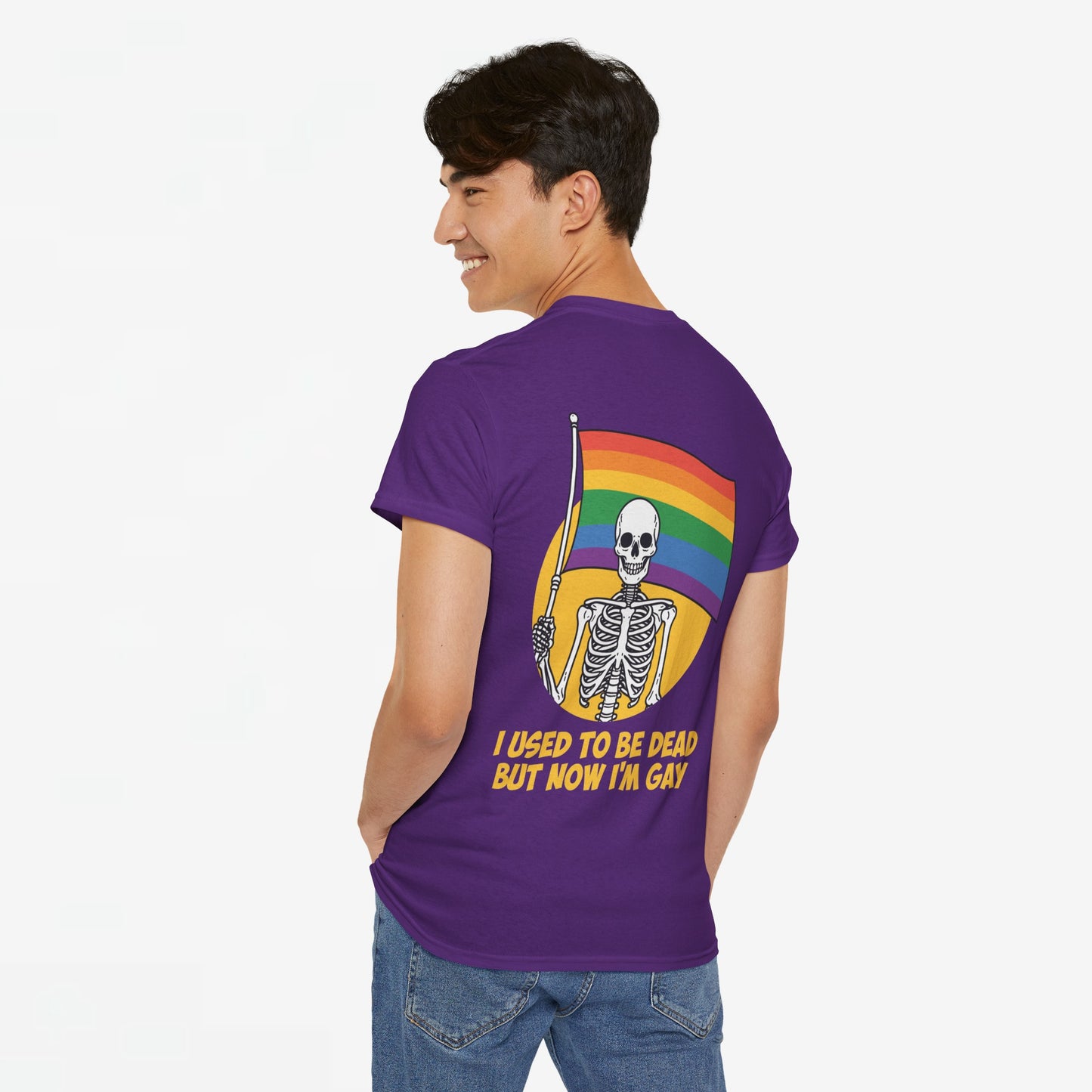 Gay Pride T-shirt - Skelet I used to be dead but now I'm Gay - Back Print - Oversized #78
