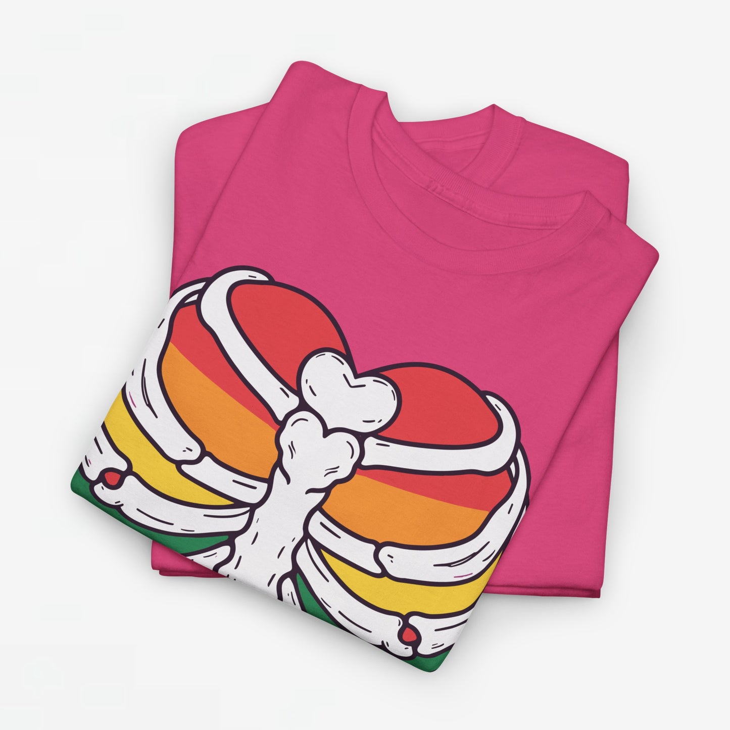 Gay Pride T-shirt - Skelet Regenbooghart - Oversized #67