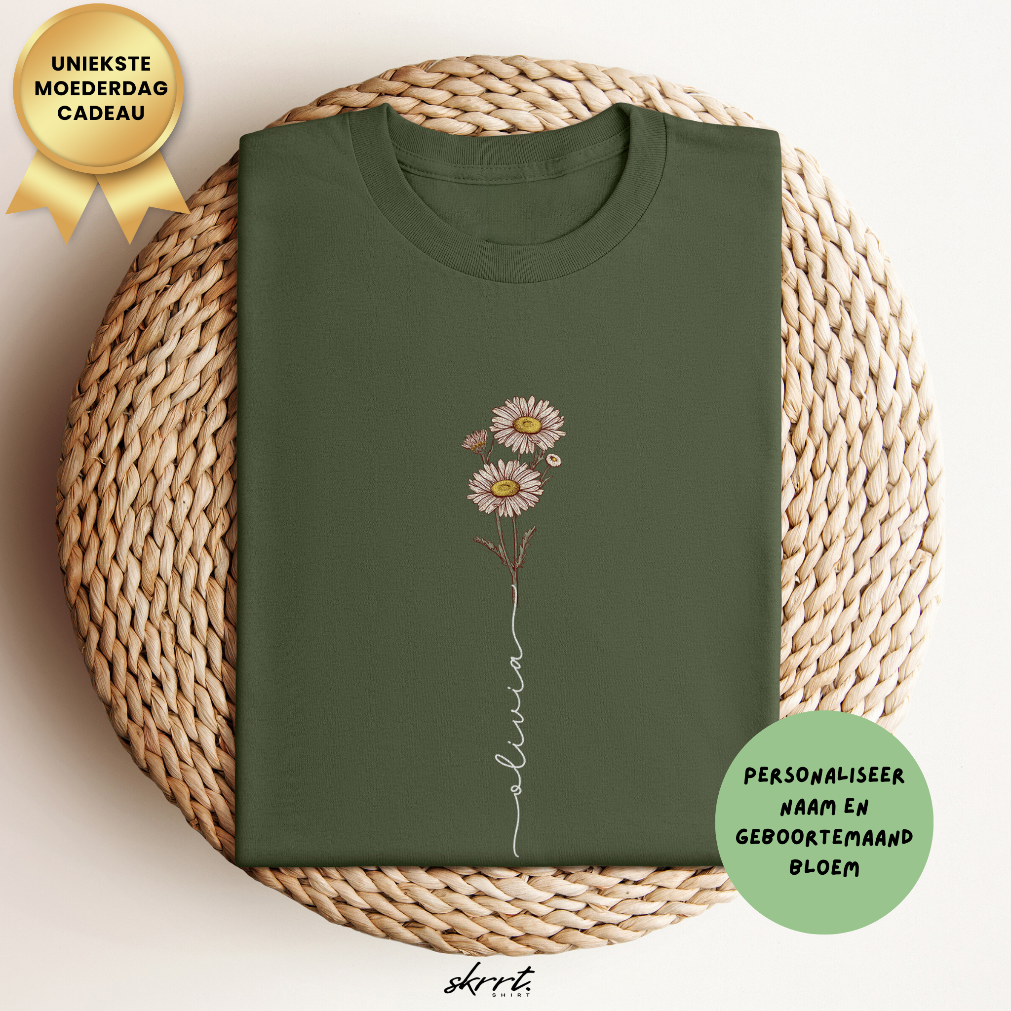 Gepersonaliseerde Moederdag Mama Cadeau - T-shirt - Geboortemaand bloem met naam