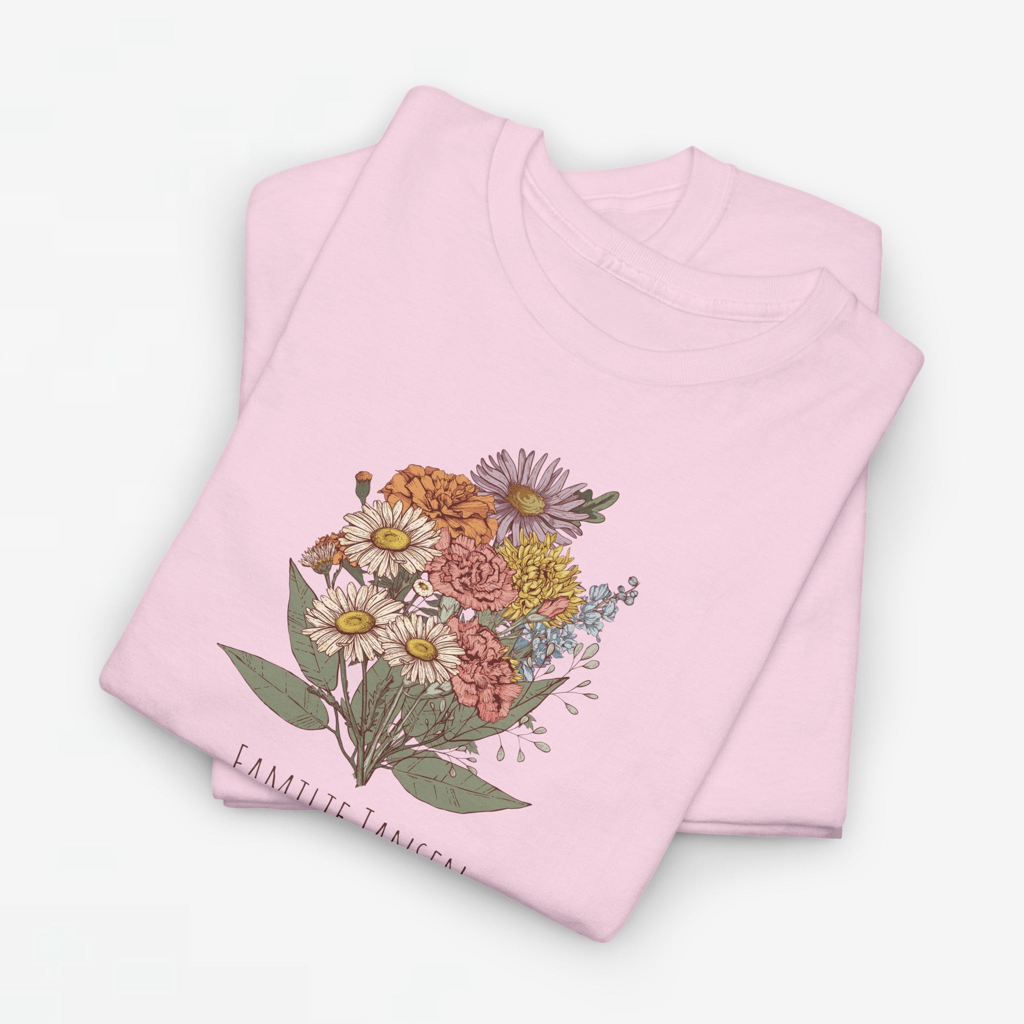 Gepersonaliseerde Moederdag Mama Cadeau - T-shirt - Familie Bloemen boeket met geboortemaand bloemen (zwarte tekst)