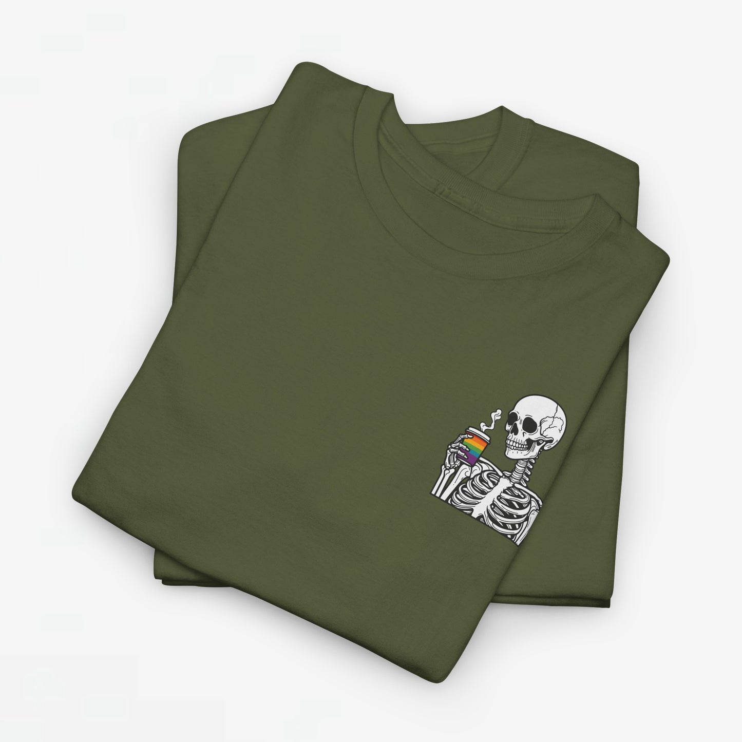 Gay Pride T-shirt - Skelet Regenboog Koffie - Oversized #73