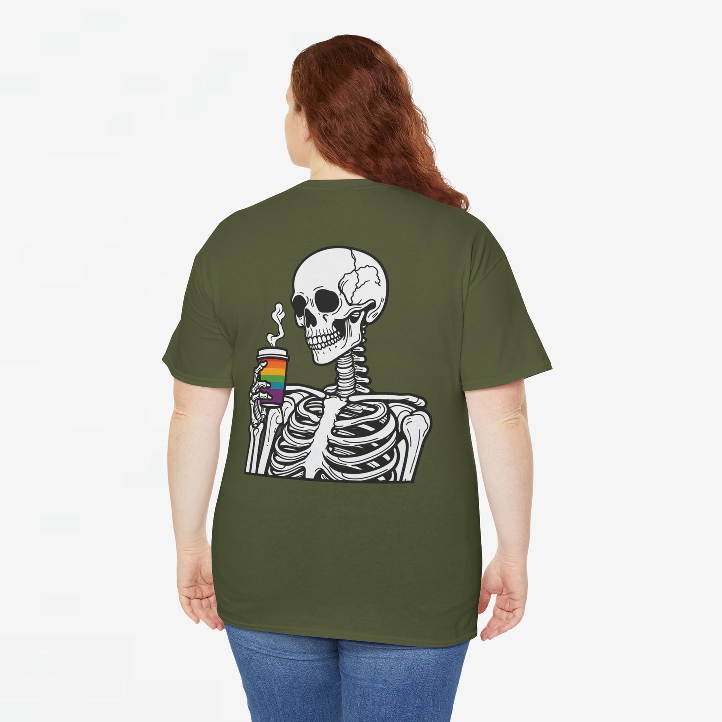 Gay Pride T-shirt - Skelet Regenboog Koffie - Oversized #73