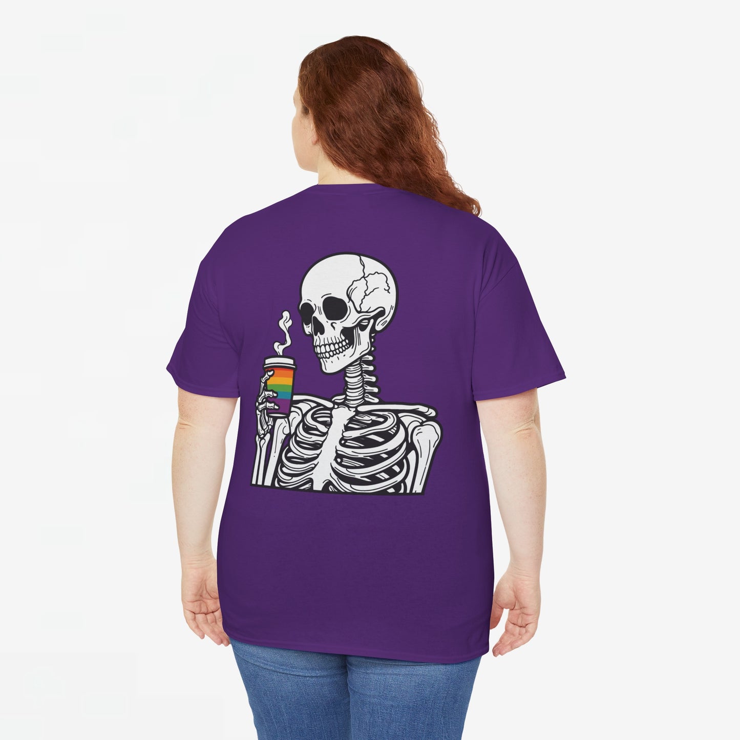 Gay Pride T-shirt - Skelet Regenboog Koffie - Oversized #73