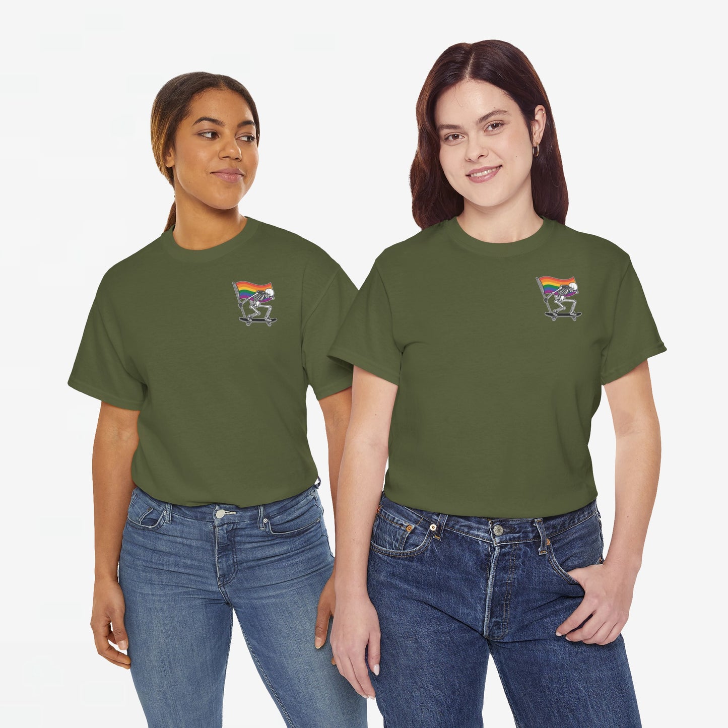Gay Pride T-shirt - Skelet Pride Regenboog Flag - Back Print - Oversized #71