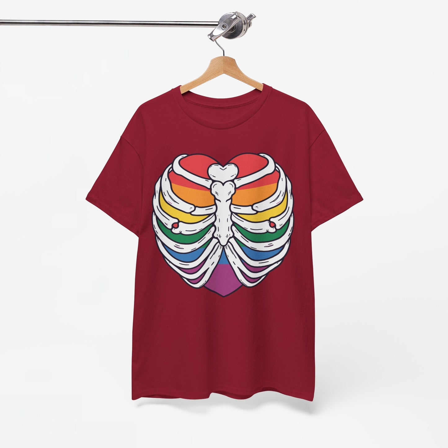 Gay Pride T-shirt - Skelet Regenbooghart - Oversized #67