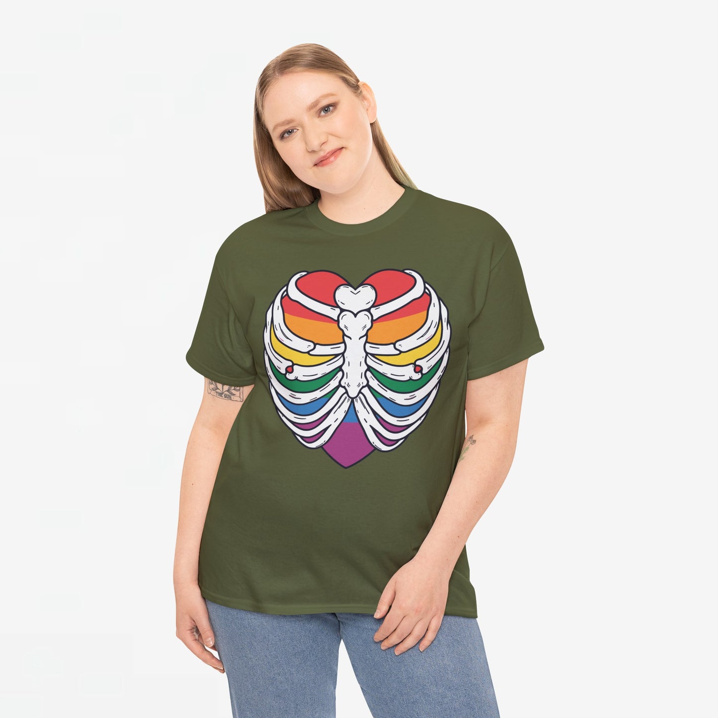 Gay Pride T-shirt - Skelet Regenbooghart - Oversized #67