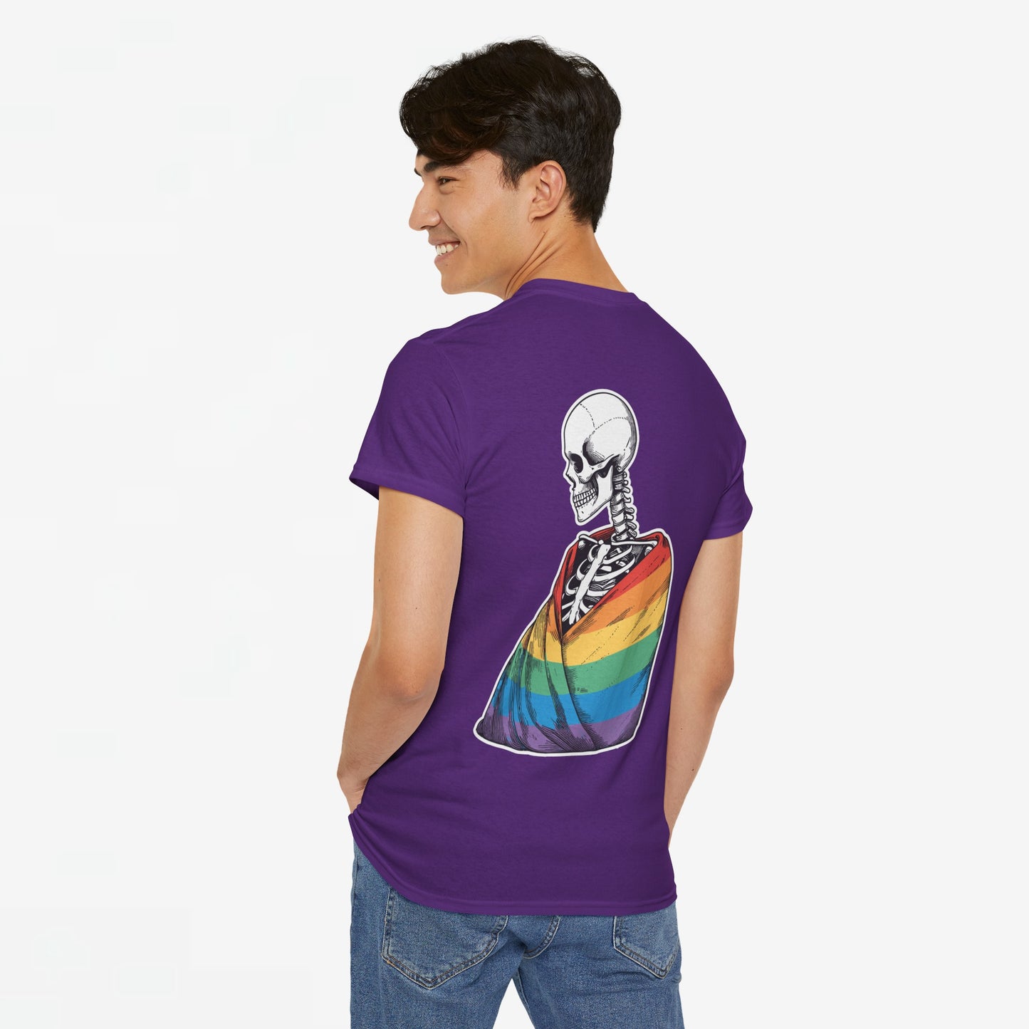 Gay Pride T-shirt - Skelet Regenboog Pride Vlag - Back Print - Oversized #76