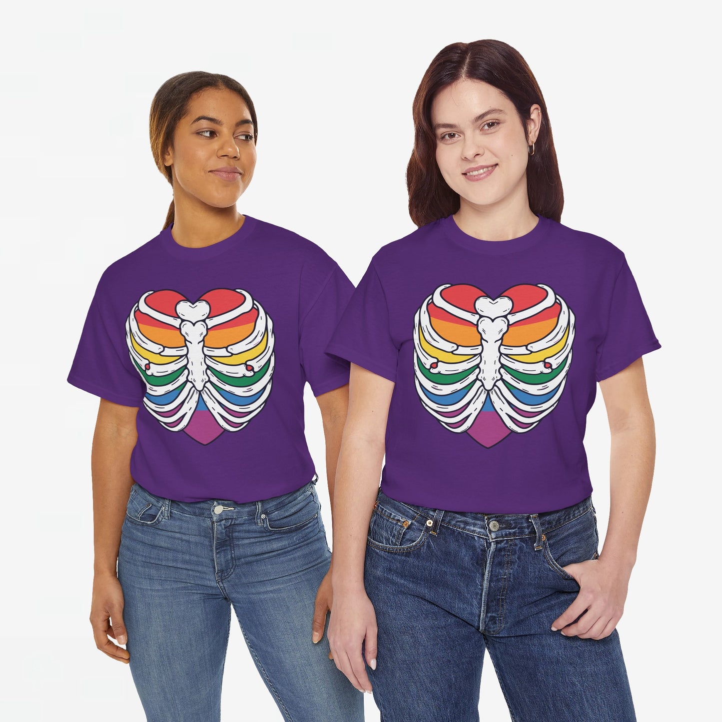 Gay Pride T-shirt - Skelet Regenbooghart - Oversized #67