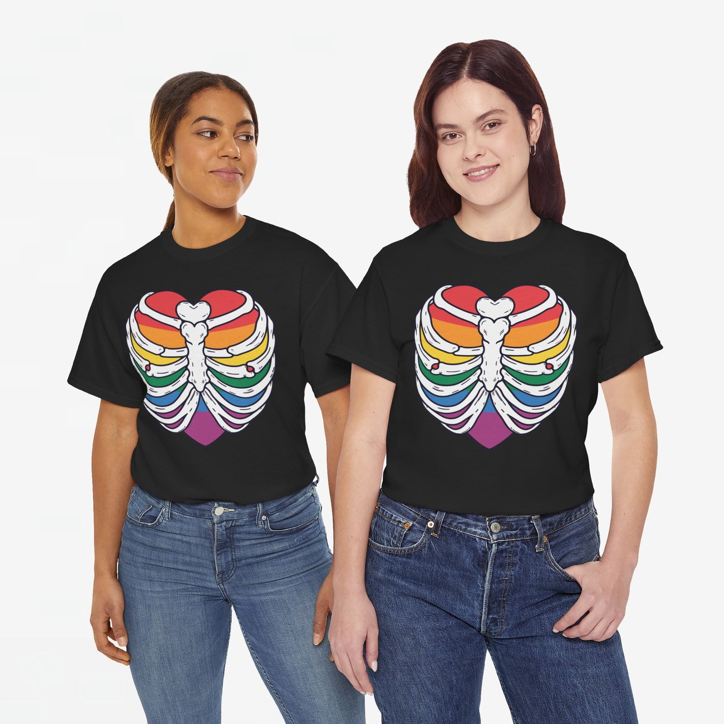 Gay Pride T-shirt - Skelet Regenbooghart - Oversized #67