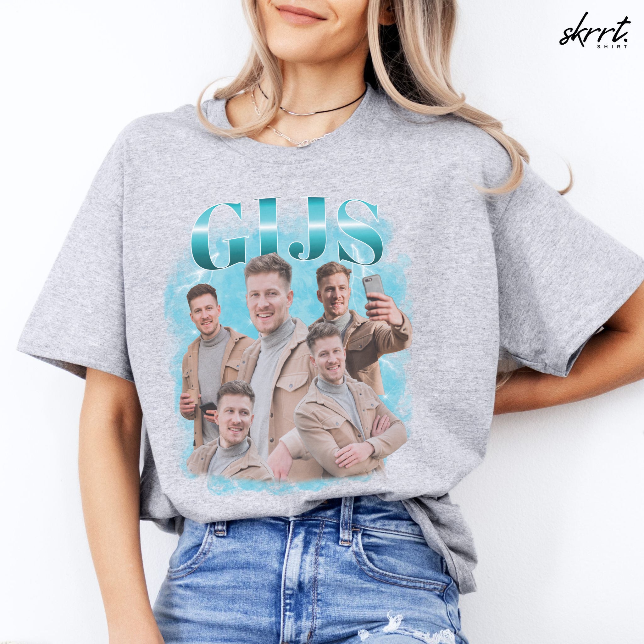 Gepersonaliseerde Cadeau - Vriend/ Man Foto T-shirt - Grappige 90s Bootleg Shirt