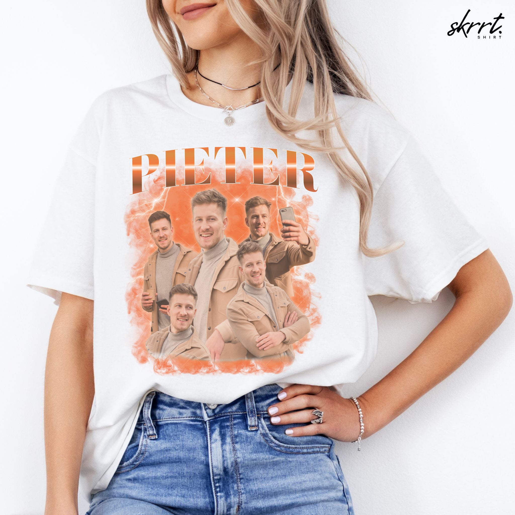 Gepersonaliseerde Cadeau - Vriend/ Man Foto T-shirt - Grappige 90s Bootleg Shirt