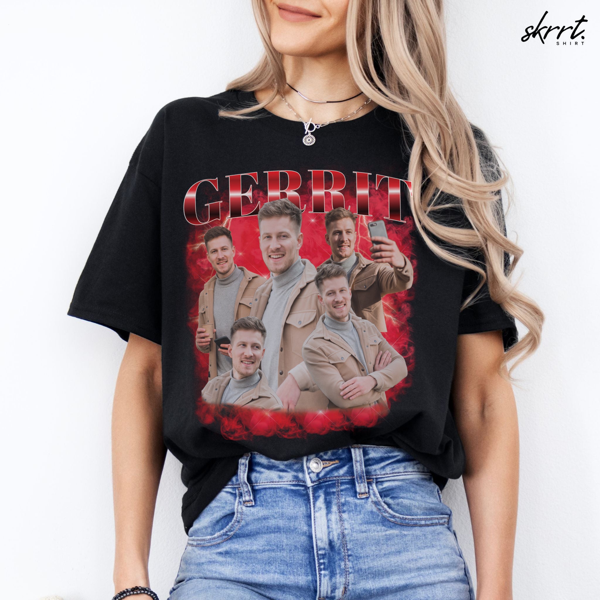 Gepersonaliseerde Cadeau - Vriend/ Man Foto T-shirt - Grappige 90s Bootleg Shirt
