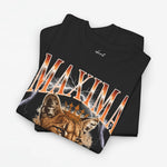 Zwart T-shirt met grote “MAXIMA” print en leeuwenkoningin op de voorkant