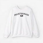 Witte sweatshirt met borstprint “PROJECTMANAGER” en logo “NL”.