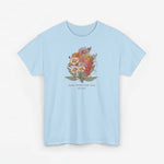 Lichtblauw t-shirt met bloemenboeketprint op de borst