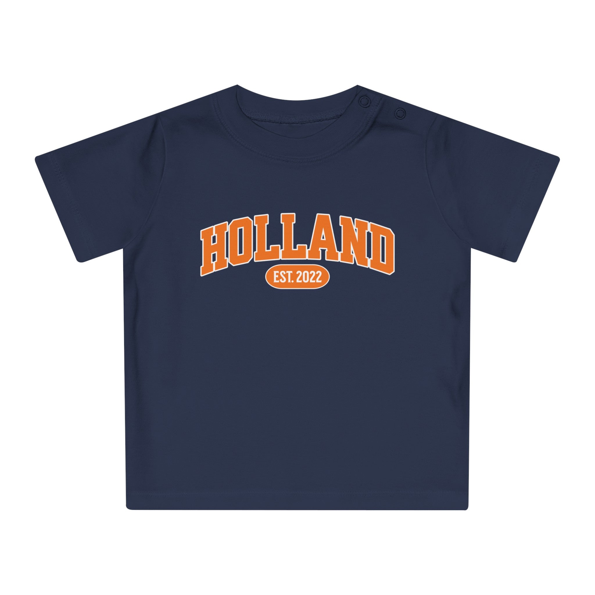 Baby T-shirt voor EK, WK en Koningsdag - Personaliseer met Naam, Jaar & Rugnummer - HOLLAND