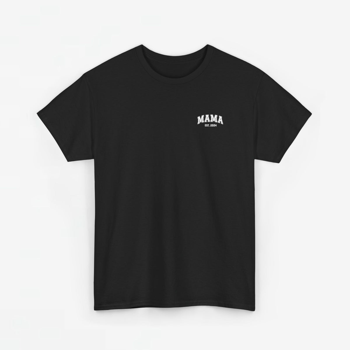 Zwart t-shirt voor mama met kleine borstprint en EST-tekst