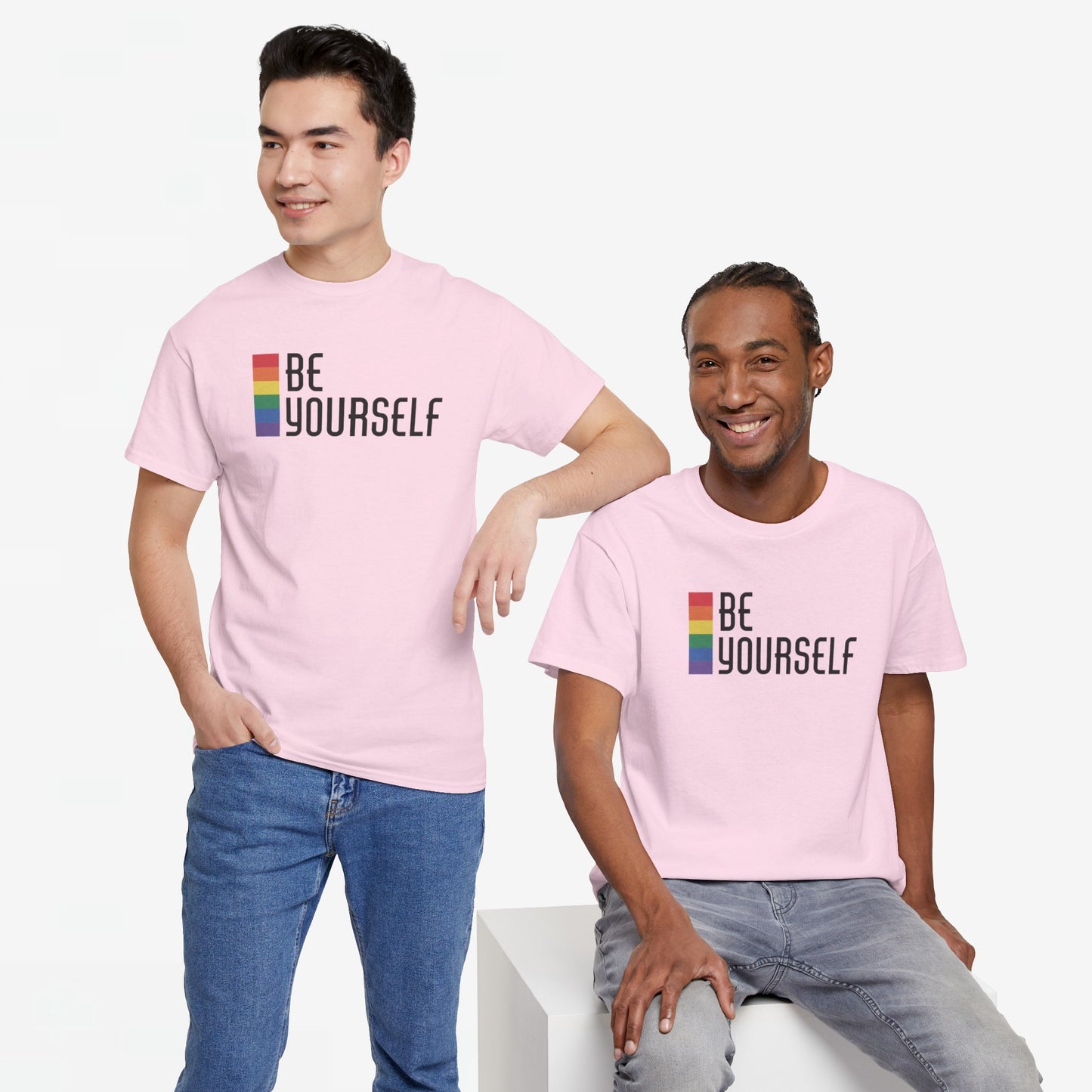 Gay Pride T-shirt - Be Yourself (zwarte tekst) - Oversized #25