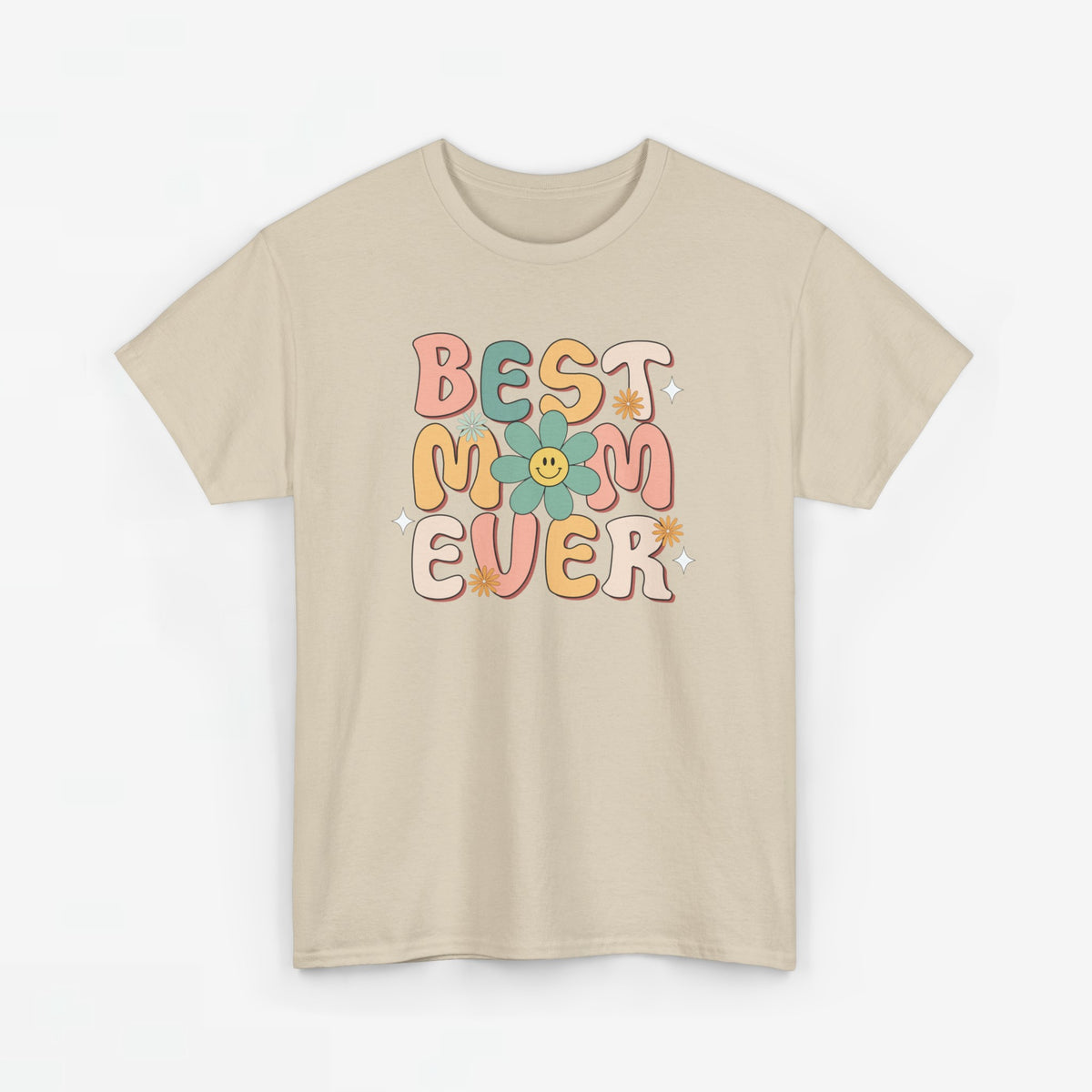 Beige t-shirt met ronde hals en kleurrijke 'BEST EVER' bloemen- en tekstprint
