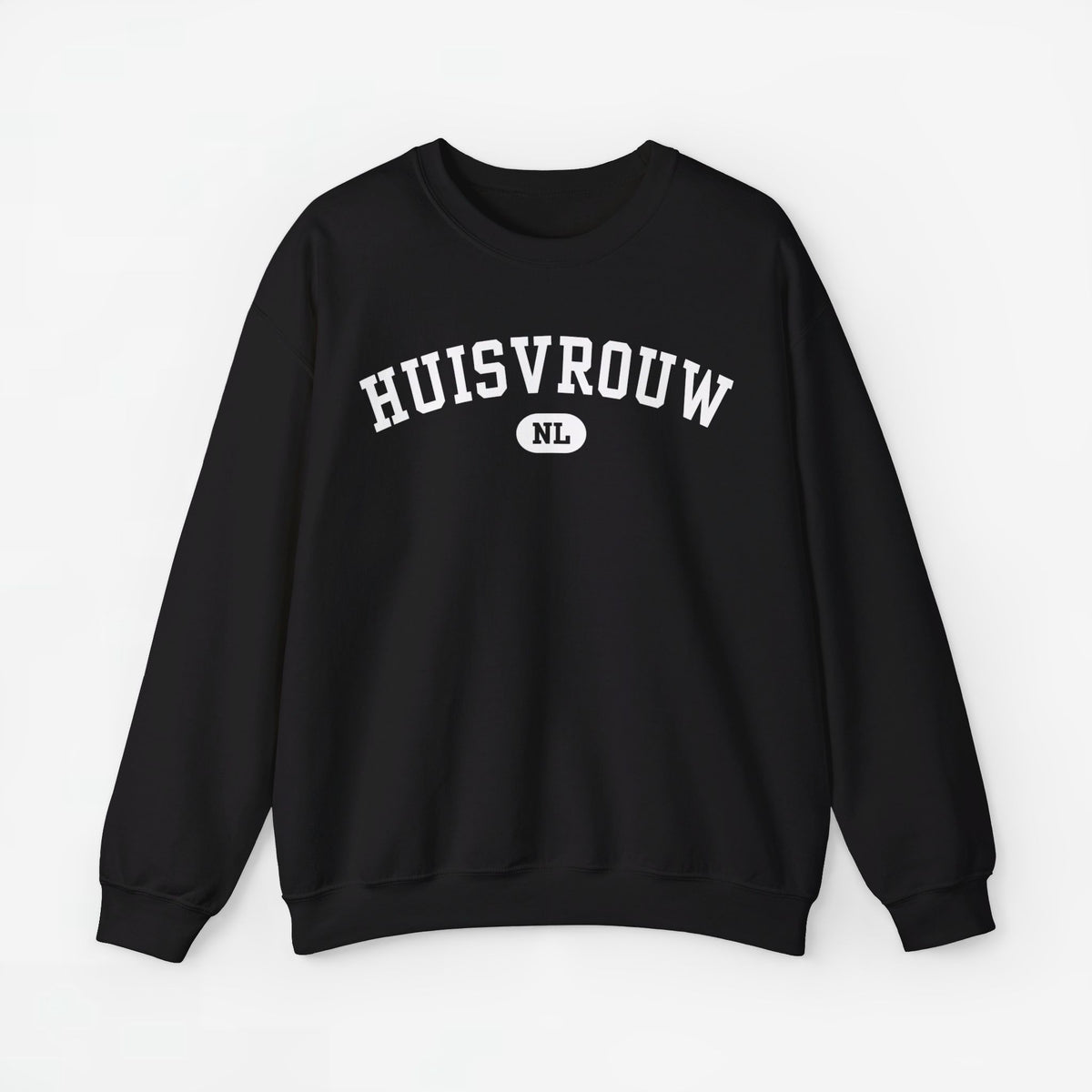 Gebreide trui met lange mouwen, zwart en 'HUISVROUW NL'-print op de borst
