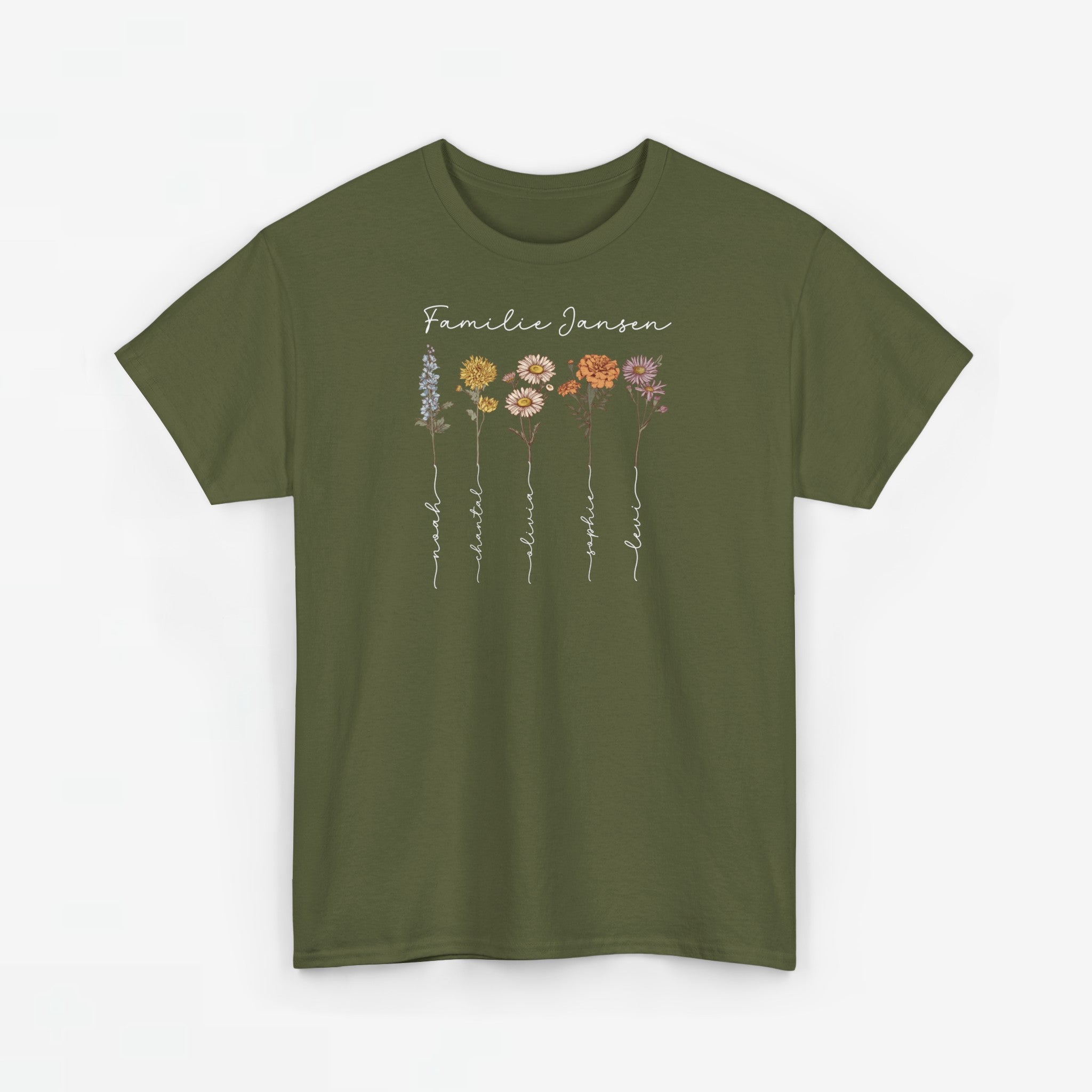 Gepersonaliseerde Moederdag Mama Cadeau - T-shirt - Familienaam met namen en geboortemaand bloemen