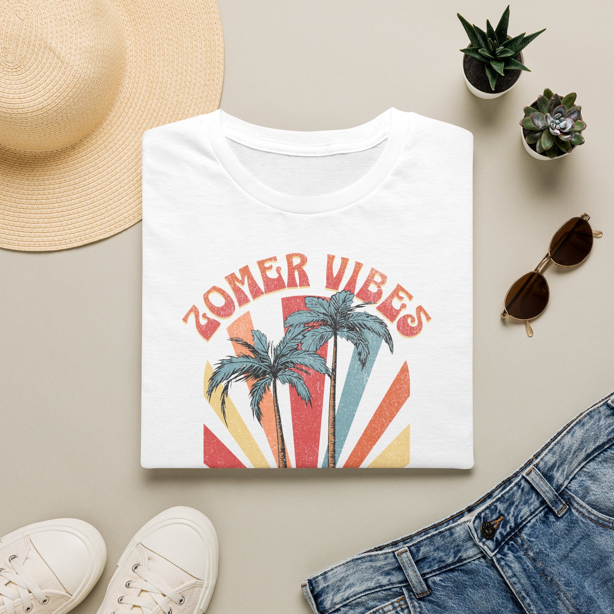 Dames Zomer T-shirt met print - Zomer Vibes Zon & Strand | SkrrtShirt